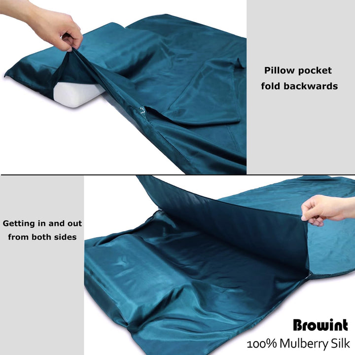 BROWINT Seidenschlafsack, Hüttenschlafsack aus 100% Naturseide, Extrabreite 220x110cm, 220x87cm, 185