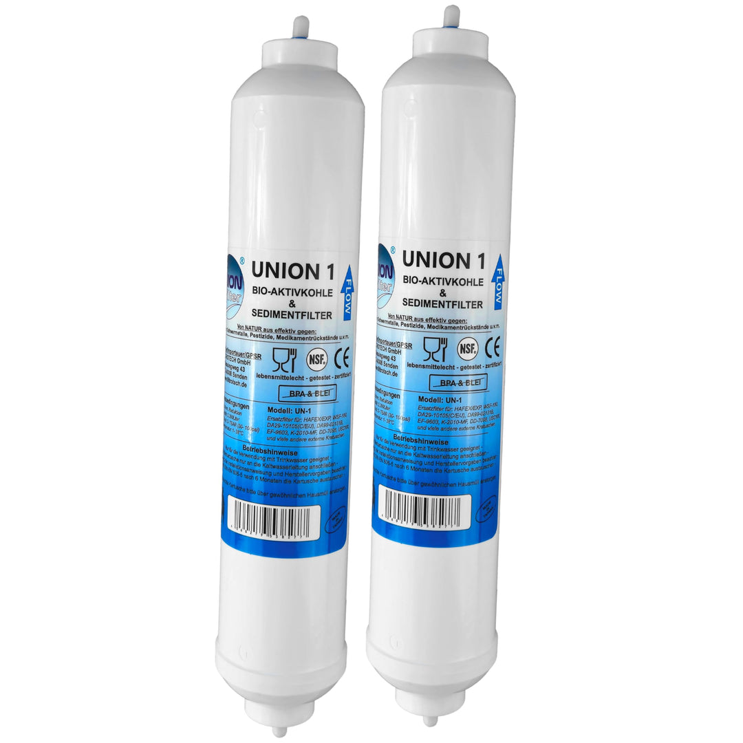 UN-2. Doppelpack Wasserfilter für Samsung, LG, Side by Side Kühlschrank Filter extern. Schlauchansch