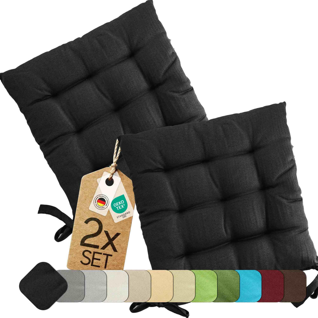 etérea Basic Sitzkissen 40x40 cm 2er Set mit Bändern Indoor Outdoor Schwarz 2 Stück - 40x40 cm Schwa