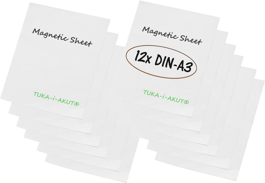 TUKA-i-AKUT 12x A3 Magnetfolie zum Beschriften und Zuschneiden, Flexibel Magnet Tafelfolie Magnetplä