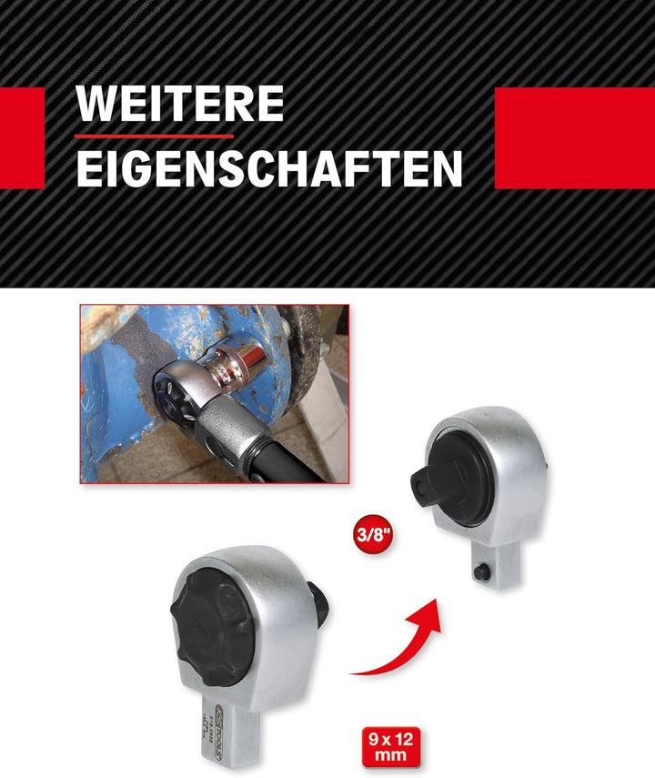 KS Tools Einsteck Umschaltknarre 9 x 12 mm, 516.2638 I 3/8" Ratsche verchromt, feinverzahnt & mit St