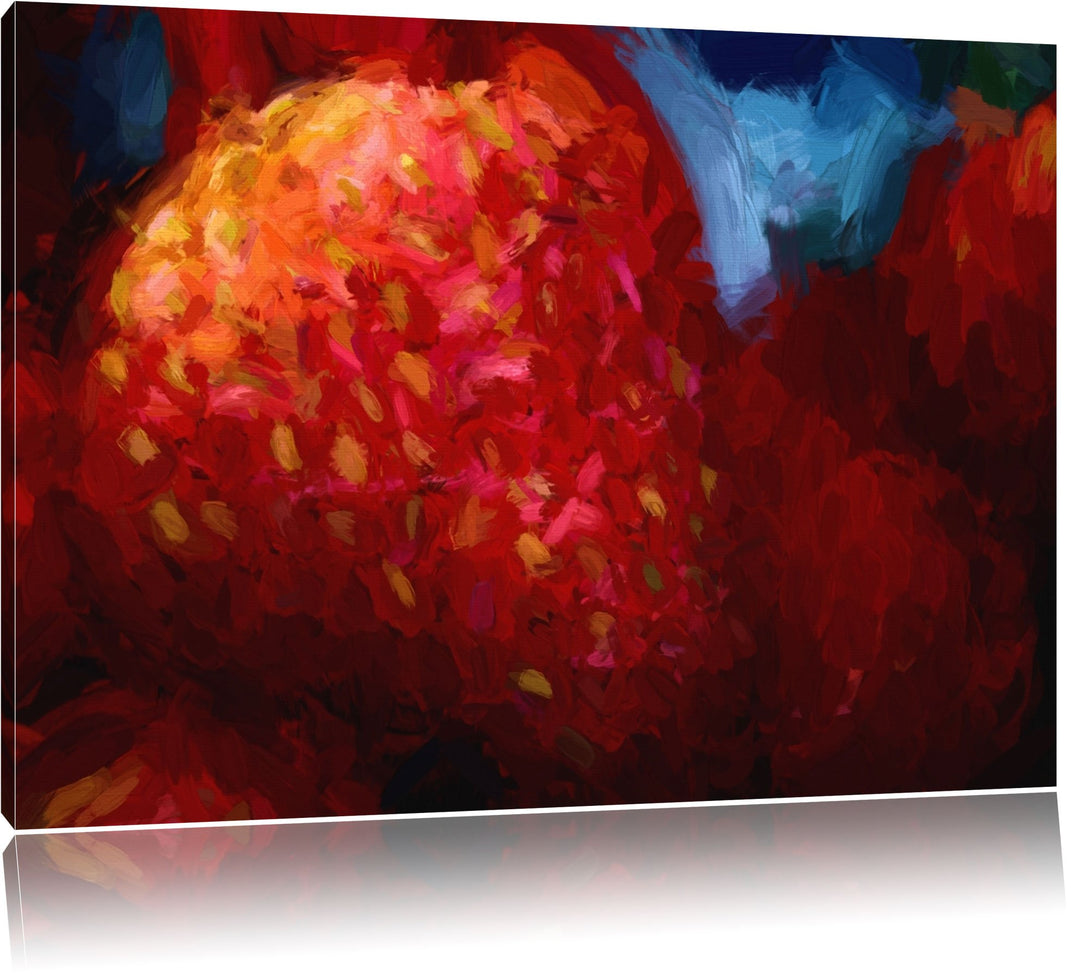 reife Erdbeeren Deluxe Format: 100x70 cm auf Leinwand, XXL riesige Bilder fertig gerahmt mit Keilrah