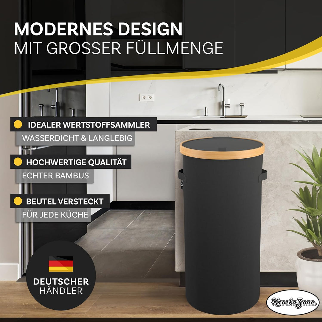 Gelber Sack Ständer mit Tragetasche & gelbe Säcke - Stabiler Müllsackständer, Mülleimer mit Deckel g