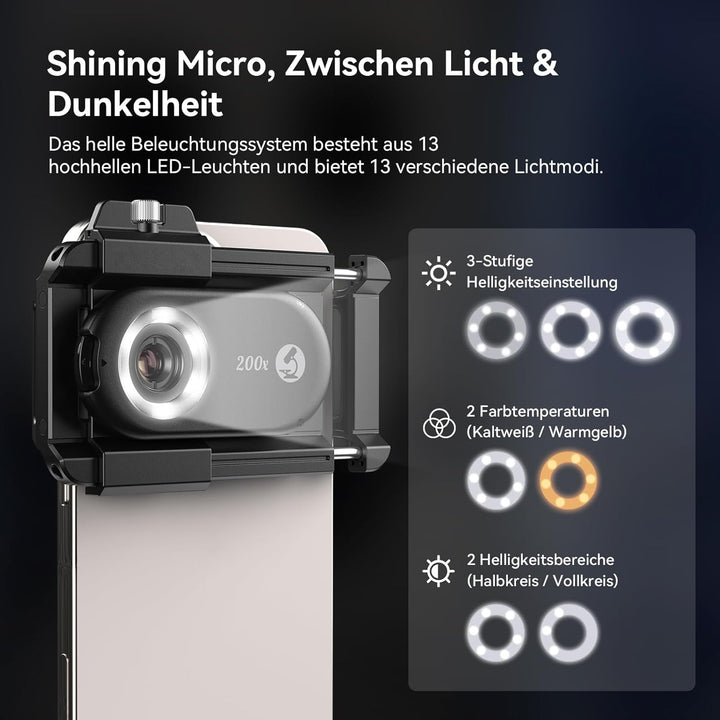 200x Handy-Mikroskop linse mit CPL,Handy-Mikroskoplinse mit LED UV-Licht/Universal-Clip, praktisches