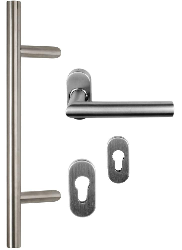 Edelstahl Haustür- Beschlag- Set 1020 Stossgriff-Länge: 400mm 2-L=400 B=300mm, 2-L=400 B=300mm