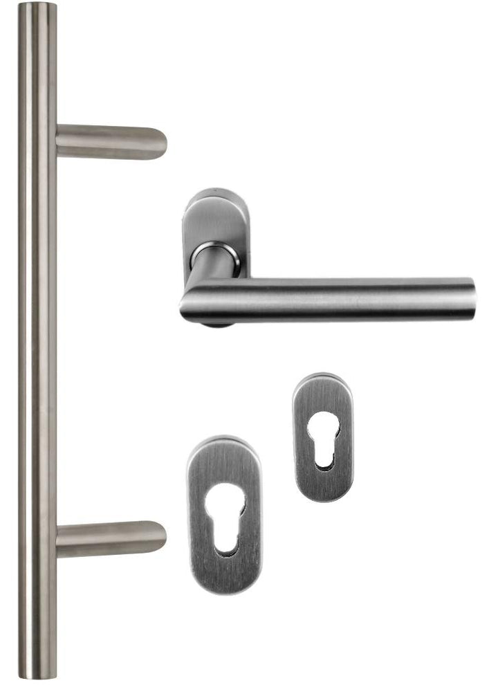 Edelstahl Haustür- Beschlag- Set 1020 Stossgriff-Länge: 400mm 2-L=400 B=300mm, 2-L=400 B=300mm