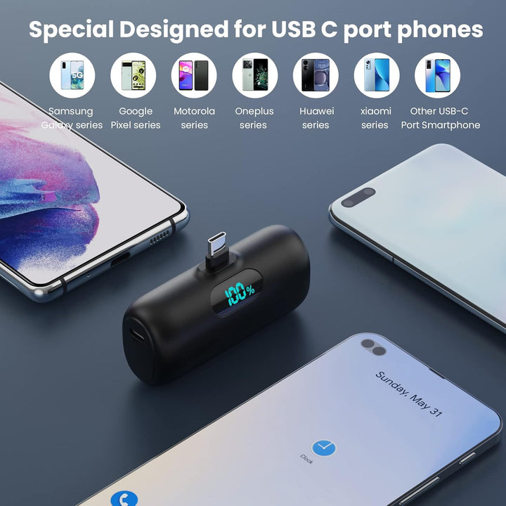 Power Bank USB C 5000mAh, Mini Powerbank Klein Aber Stark 15W PD 3.0 Schnelles Aufladen Tragbares Ex