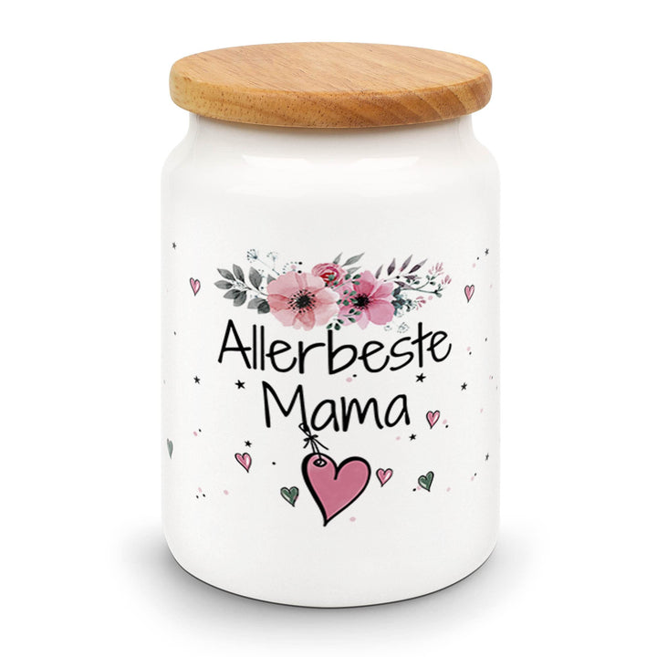 PR Print Royal Vorratsdose mit Spruch - Allerbeste Mama - Hochwertige Keramikdose mit Holzdeckel - K