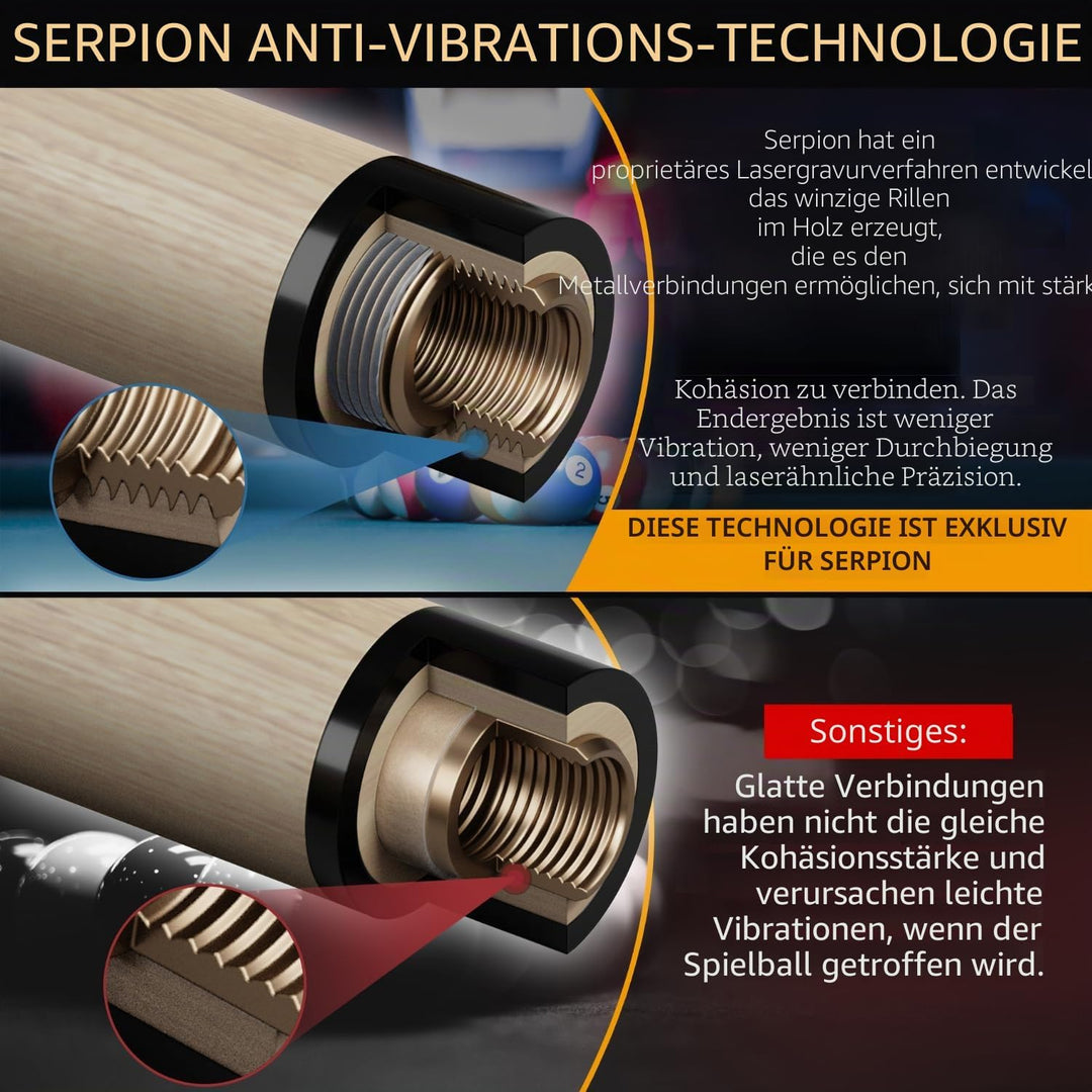 Serpion - Pool Queue Stick 100% kanadisches Ahornholz Professioneller Billard Pool Queue Stick mit H