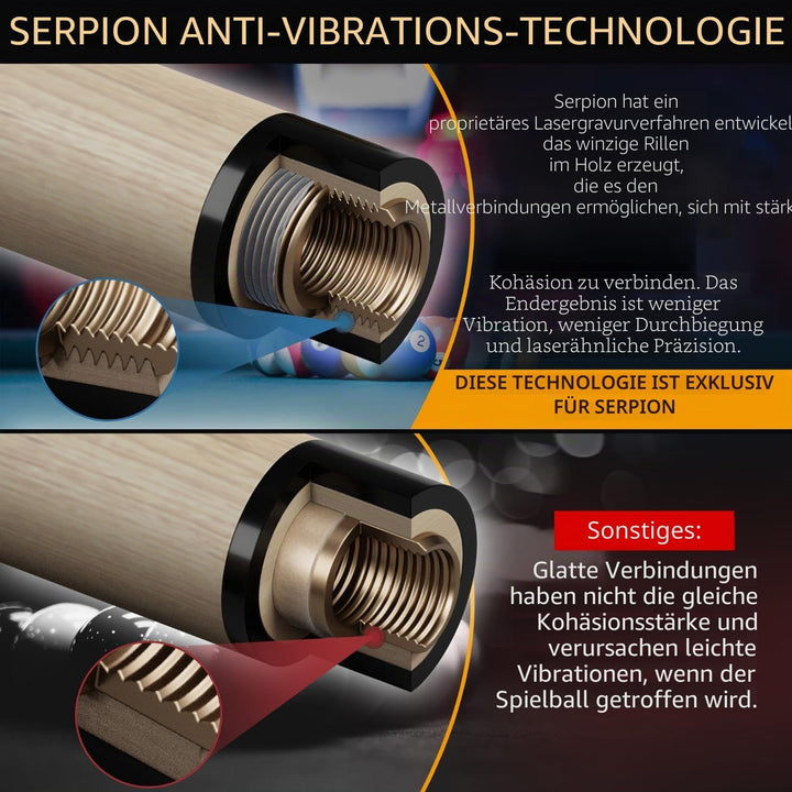 Serpion - Pool Queue Stick 100% kanadisches Ahornholz Professioneller Billard Pool Queue Stick mit H