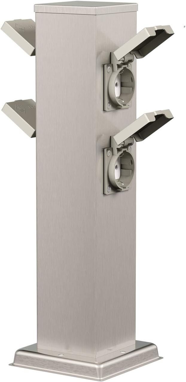 ledscom.de Garten Steckdosensäule Polly, Outdoor, IP44, 4-Fach, Edelstahl, eckig, 38 cm, 2 STK. 2 St