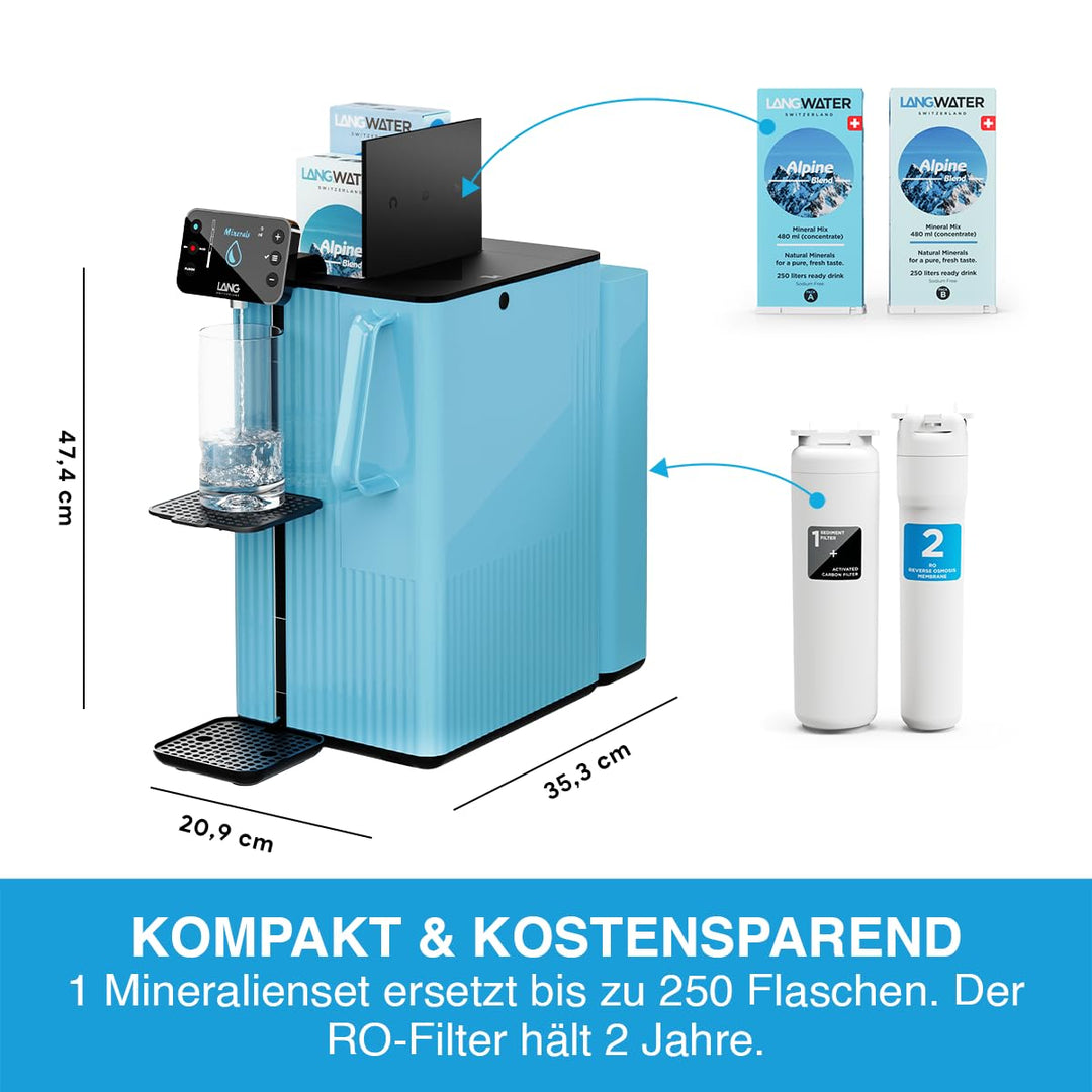 LANGWATER Auftisch Osmoseanlage mit Anpassbarer Mineralisierung & Heisswasserspender - Umkehrosmosea