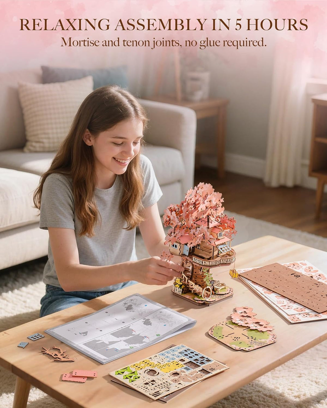 Rolife 3D Puzzle für Erwachsene Sakura Baumhaus Miniatur Modell Bausatz 3D Puzzle für Erwachsene zum