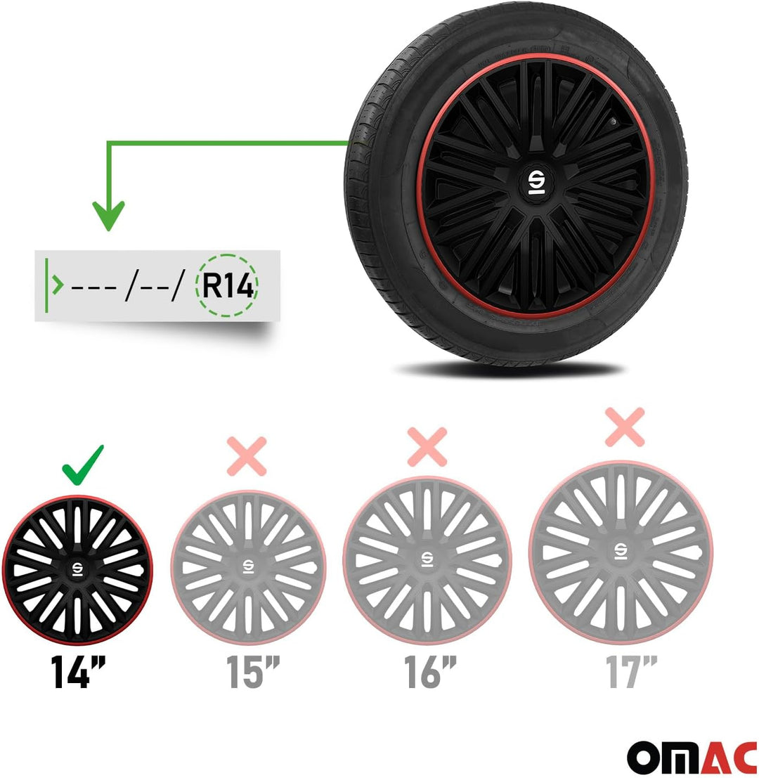 Sparco Radzierblenden Bergamo - 14-Zoll - Schwarz/Rot - Satz mit 4 Stück