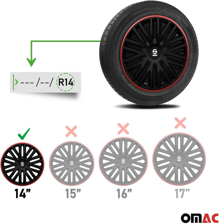 Sparco Radzierblenden Bergamo - 14-Zoll - Schwarz/Rot - Satz mit 4 Stück