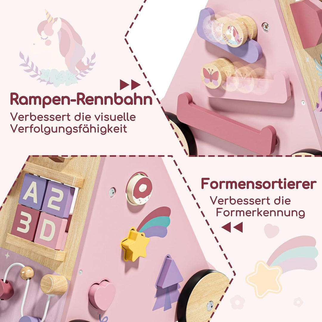 Lehoo Castle Lauflernwagen Holz mit Bremse, Einhorn Laufwagen ab 1 Jahr | Einstellbare Bremse, 10-in