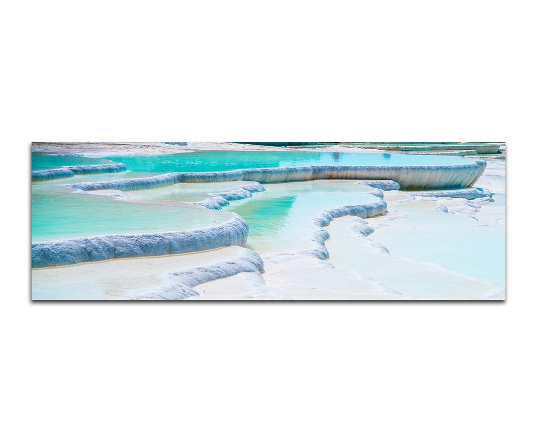 Paul Sinus Art Panoramabild auf Leinwand und Keilrahmen 150x50cm Türkei Sinterterrassen Wasser Stein