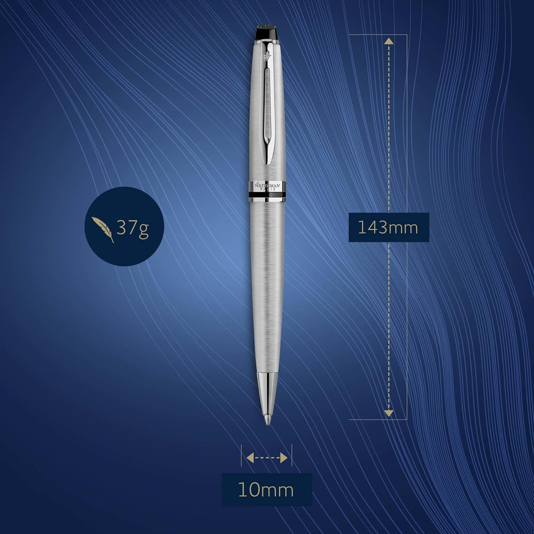 Waterman Expert Kugelschreiber | Edelstahl mit Chromzierteile | Mittlere Spitze | Blaue Tinte | Gesc