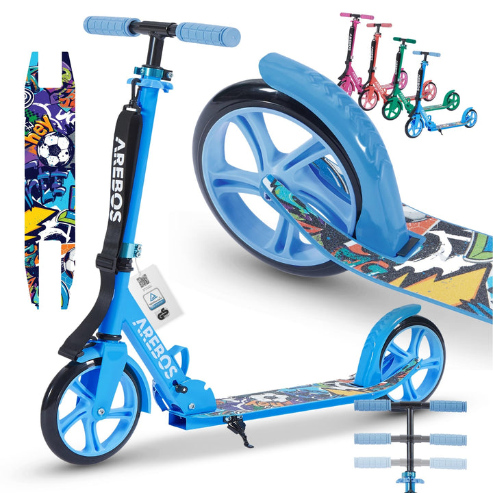 Arebos Cityroller Tretroller Scooter höhenverstellbar | klappbar | inkl. Traggurt | XXL Räder | Trit