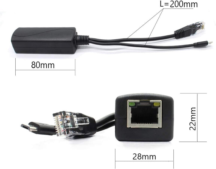 ANVISION 4er Pack 5V PoE Splitter, 48V auf 5V 2.4A Adapter mit Micro USB Stecker, IEEE 802.3af kompa