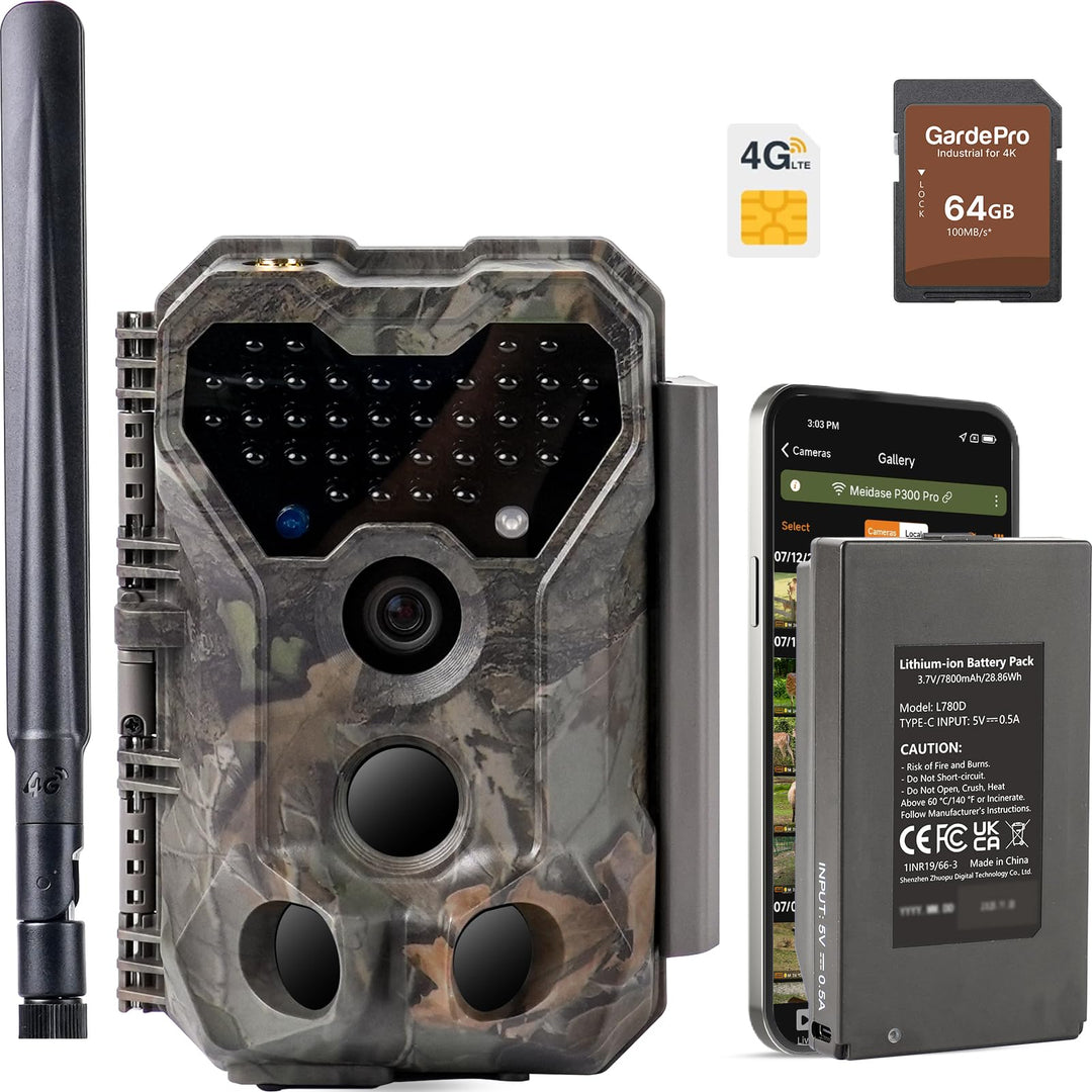 Meidase S970 Pro 4G LTE Wildkamera, 48MP 1296P, mit Live Streaming, 30m Nachtsehen, 0.1s Bewegungsau