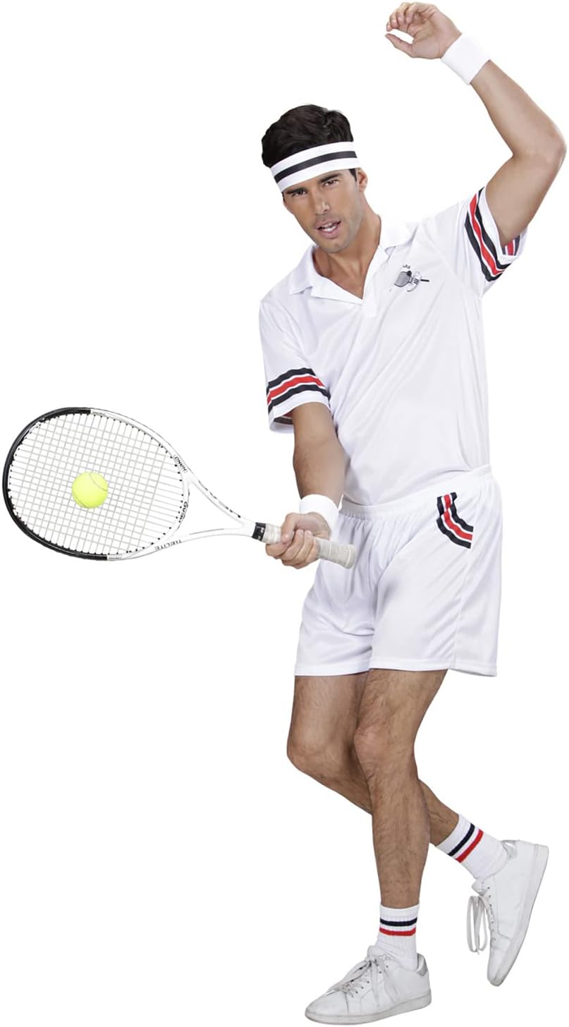 W WIDMANN MILANO Party Fashion - Kostüm Tennisspieler, T-Shirt, Hose, Schweissband, Karneval, Mottop