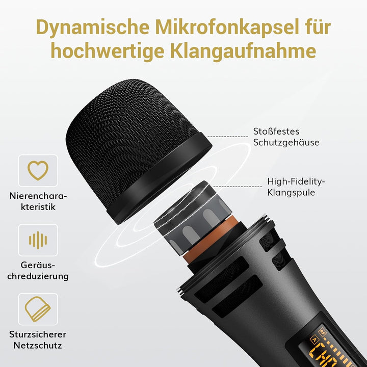 TONOR Kabellose Mikrofone, UHF Duales Karaoke Mikrofon Set mit wiederaufladbarem Empfänger, Kabellos