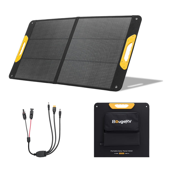 BougeRV 100W Solarpanel Faltbar, 25% Effizienz N-Typ Tragbares Solarpanel für 173Wh/277Wh Akku, Fibe