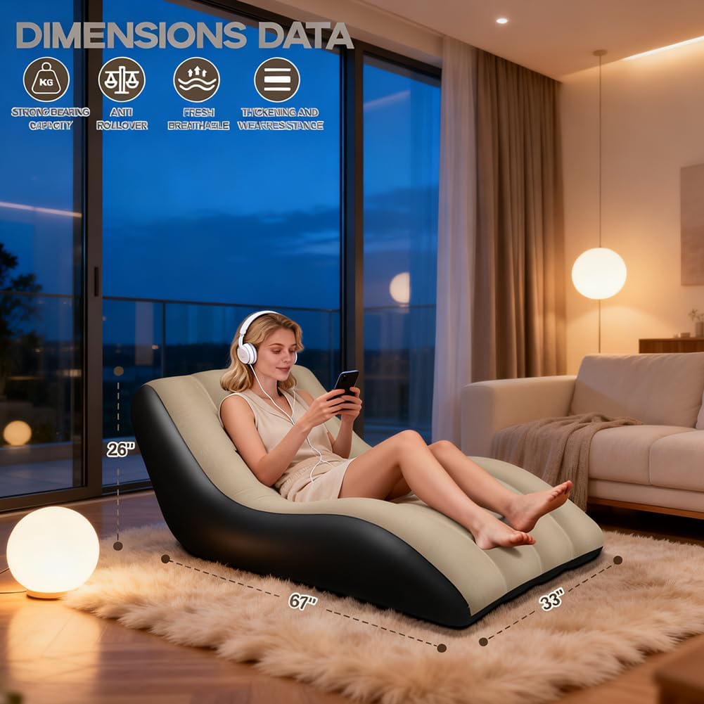 Aufblasbares Sofa mit Flockoberfläch, Tragbare Aufblasbarer Sessel, Wasserdichtes Luftsofa Aufblasba
