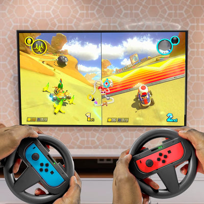 Orzly 2 x Lenkräder für Nintendo Switch – 2 x schwarzes Lenkrad für Joy-Cons der Nintendo Switch Kon