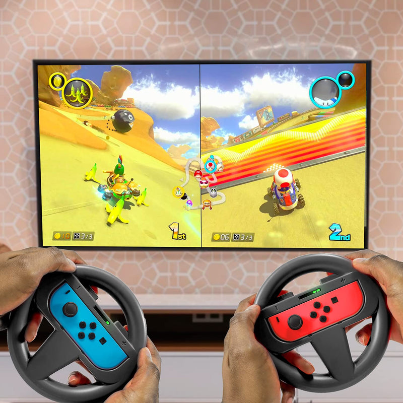 Orzly 2 x Lenkräder für Nintendo Switch – 2 x schwarzes Lenkrad für Joy-Cons der Nintendo Switch Kon