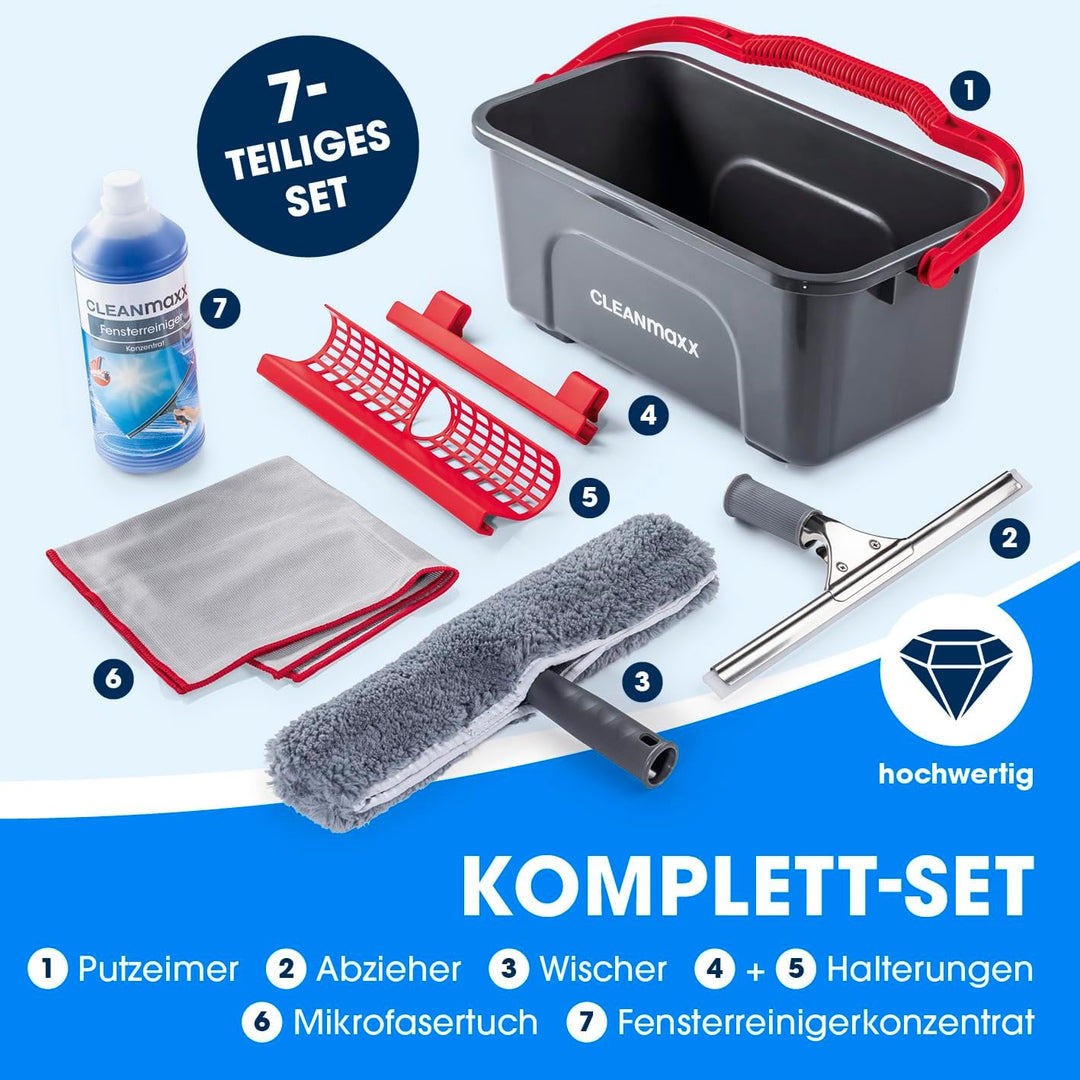 CLEANmaxx Fensterreiniger 7er Set | Einfaches & effektives Putzen | Fensterputzer Komplett-Set mit E