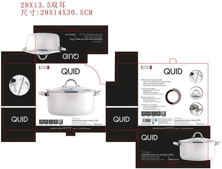 Quid Ottawa Typ 1L Bräter mit Deckel 28 x 19 cm, Antihaft, Edelstahl, 2.23 kg, Silber, 28 x 19 cm