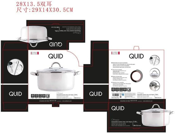Quid Ottawa Typ 1L Bräter mit Deckel 28 x 19 cm, Antihaft, Edelstahl, 2.23 kg, Silber, 28 x 19 cm
