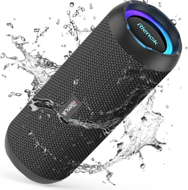 RIENOK Bluetooth Lautsprecher mit Licht Bluetooth 5.3 Musikbox Bass Kabellos Box mit IPX7 wasserdich