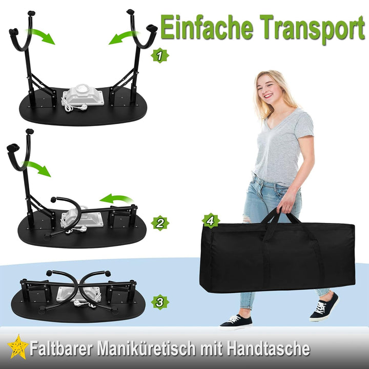 Faltbar Maniküretisch mit Absaugung, 98x44 x77 cm Maniküre Tisch Nageltisch mit Staubbeutel Tragbare