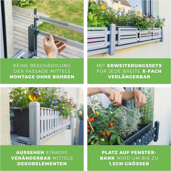 GREEN CREATIONS Blumenkastenhalterung masu Basis-Set passt auf Jede Fensterbank von 78 cm bis 140 cm