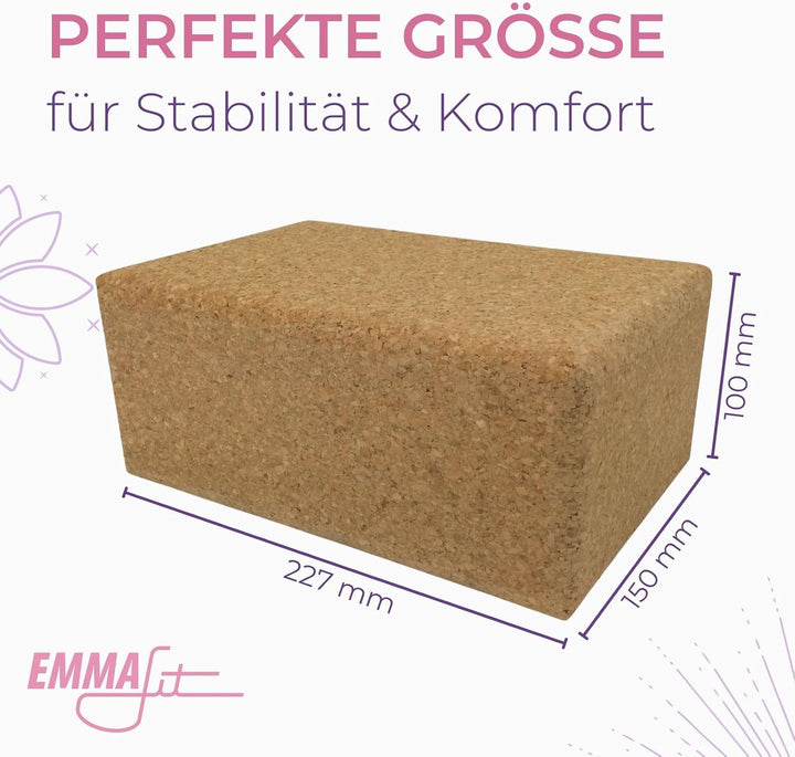 EMMAfit XL Kork Yoga-Block I 227 x 150 x 100mm I hochwertiger Yogablock aus Kork für Yoga-Übungen I