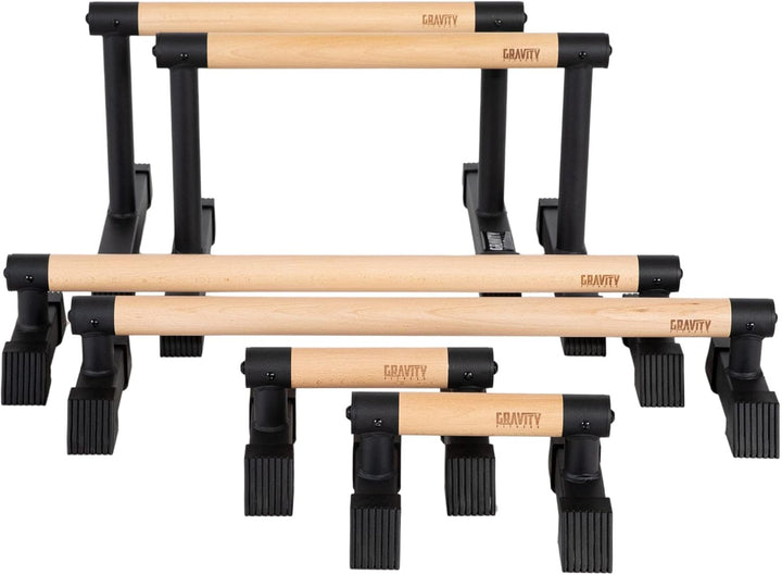 Gravity Fitness Parallettes Calisthenics Dip Barren mit Hybrid Holzgriffen – Stabil & Tragbar für Zu