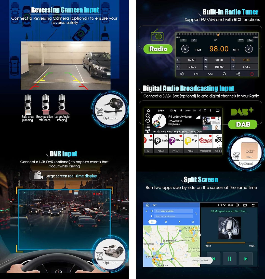 Erisin 8-Kern 4GB+64GB 7 Zoll Autoradio Android 14 GPS Navigation Für Alfa Romeo Mito Unterstützt Bl