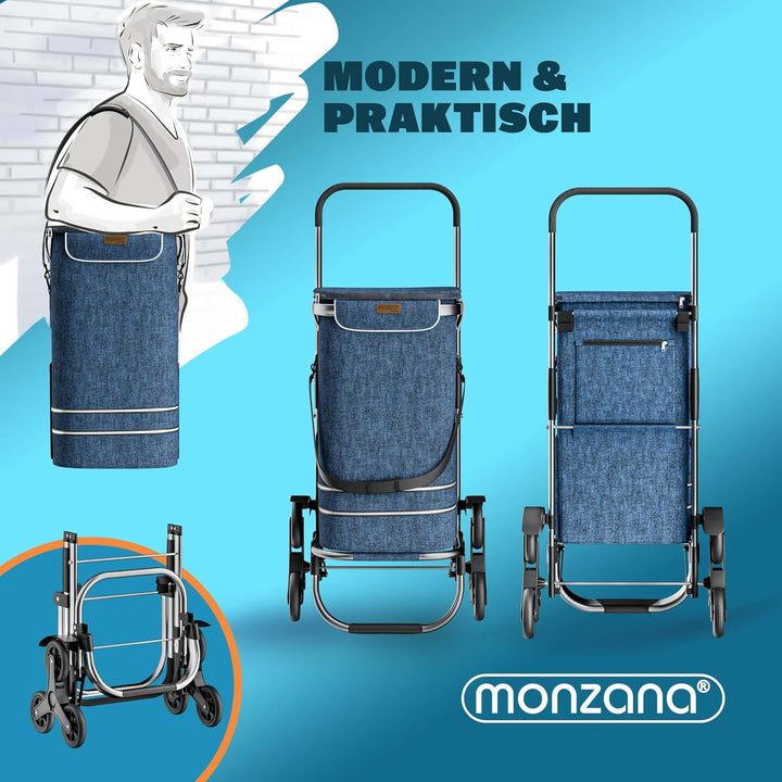 MONZANA® 2in1 Einkaufstrolley 38 L Klappbar Abnehmbare Tasche 6 Rollen Tragegurt Treppensteiger Eink