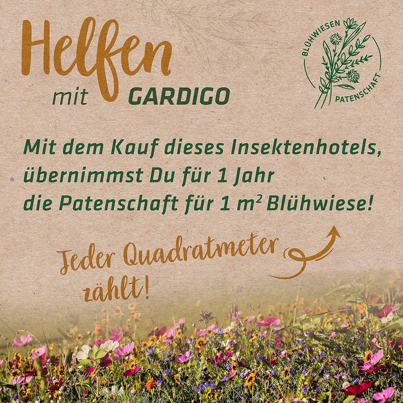 GARDIGO® Bienenhotel inkl. Blühwiesenpatenschaft I Unterschlupf für Wildbienen I Bienenhaus für den