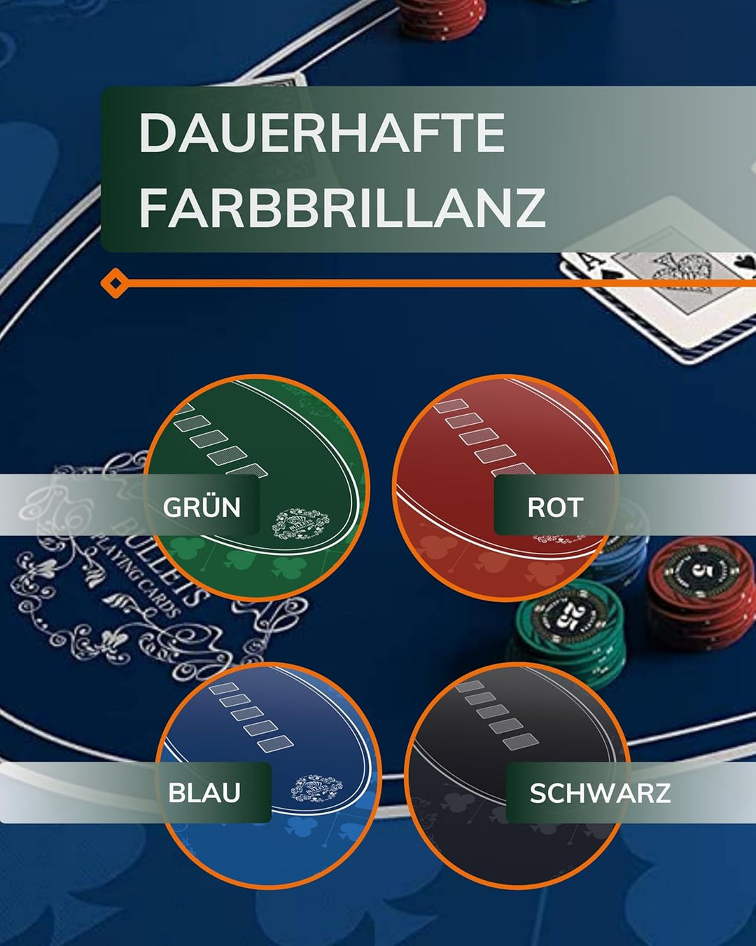 Bullets Playing Cards Designer Pokermatte grün in 140 x 75cm für den eigenen Pokertisch - Deluxe Pok