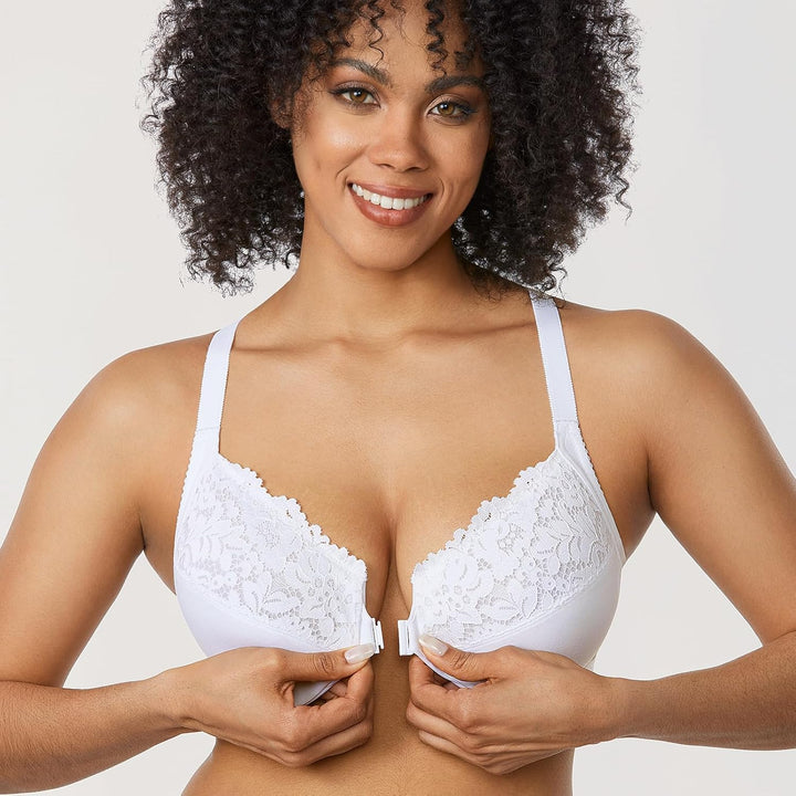 DELIMIRA Damen Vorderverschluss BH mit Bügel Vollständige Abdeckung Grosse Grössen 95E Weiss, 95E We