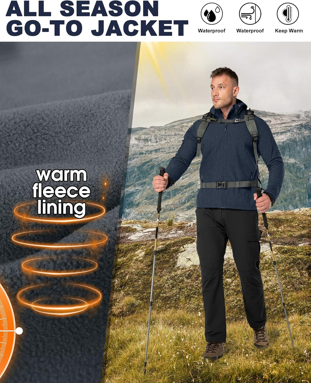 33,000ft Jacke Herren Wasserdichte Atmungsaktiv Softshelljacke - Übergangsjacke Winddichte Regenjack