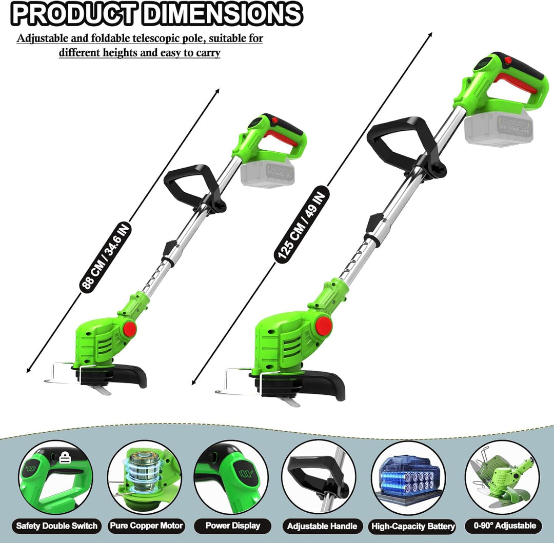 Rasentrimmer mit Akku,Akku-Rasentrimmer Rasenkantenschneider,Elektrischer Motorsense Freischneider m