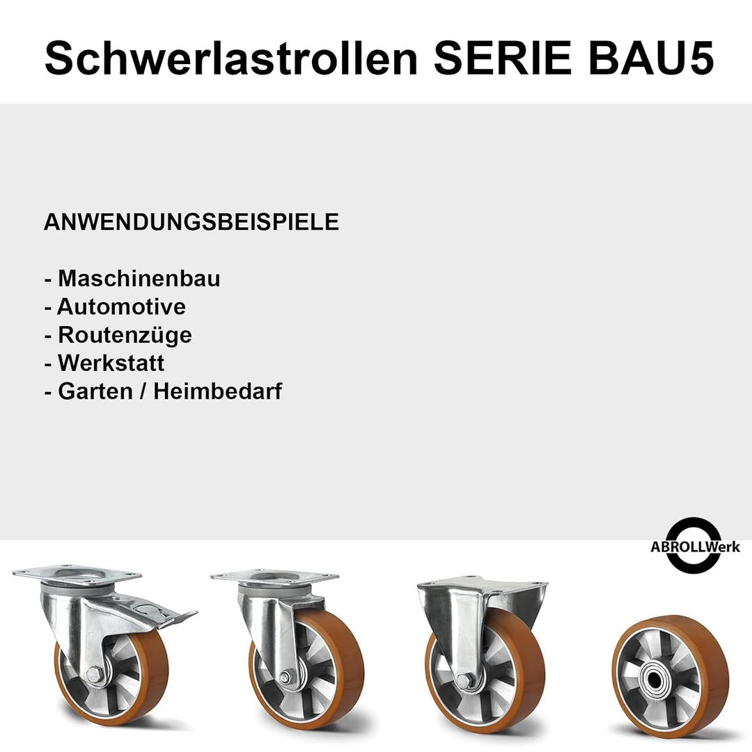 Abrollwerk Schwerlast 20 cm Durchmesser Lenkrolle, Aluminiumfelge, Doppelkugellager, dynamische Trag