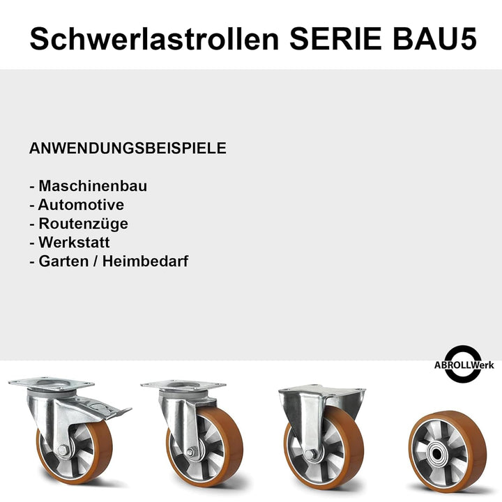 Abrollwerk Schwerlast 20 cm Durchmesser Lenkrolle, Aluminiumfelge, Doppelkugellager, dynamische Trag