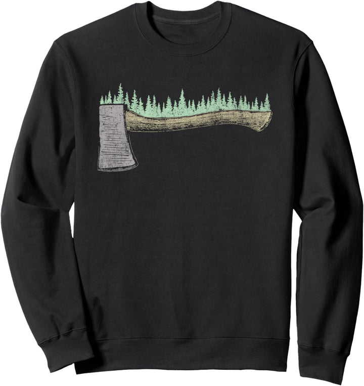Vintage Hatchet & Pine Forest Illustration Hiking & Camping Sweatshirt