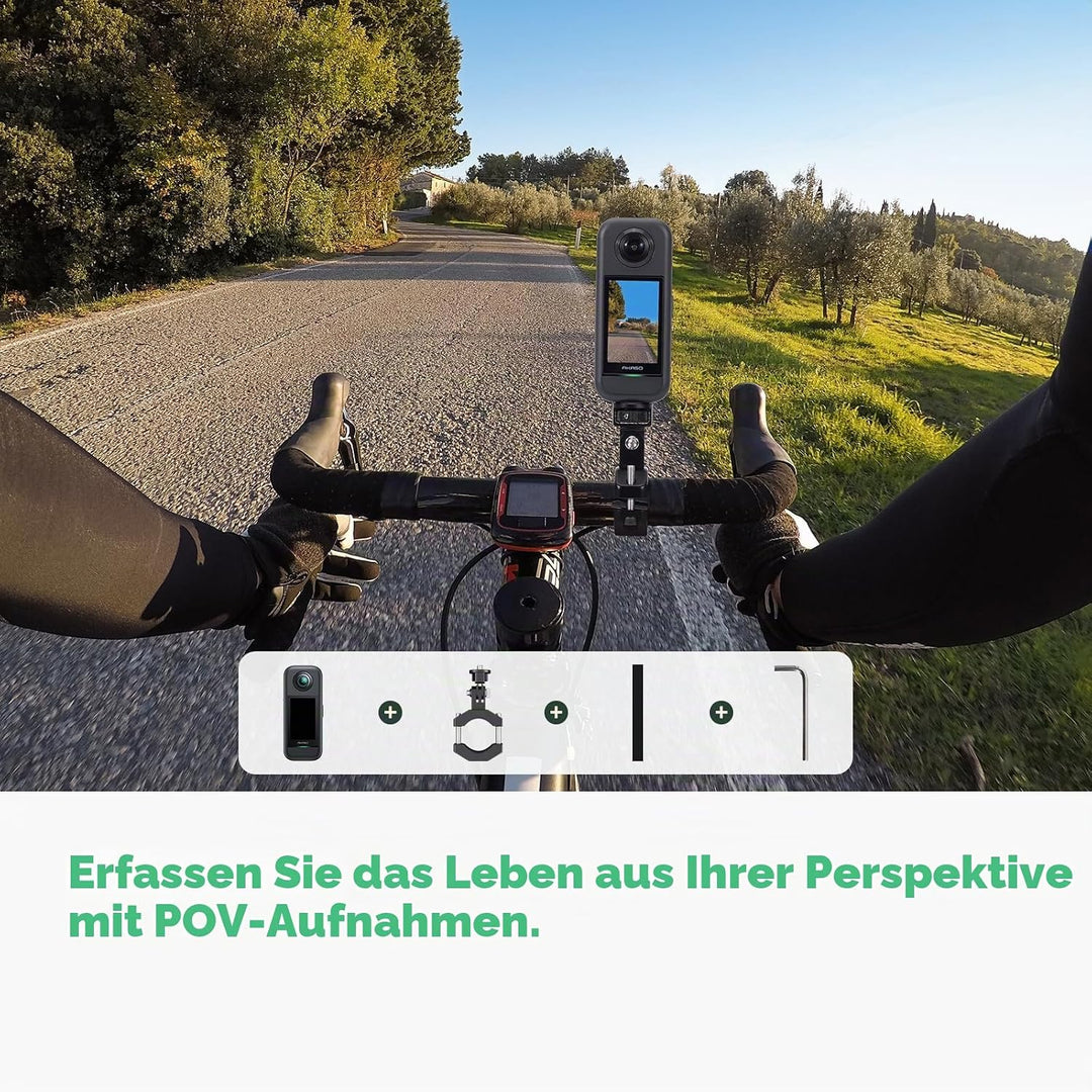 AKASO 360° Action Cam Fahrrad-Set - 5.7K 72MP 360 Grad Actionkamera mit 128GB Speicherkarte Duale 1/